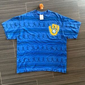 90s Milwaukee Brewers logo aop shirt XL